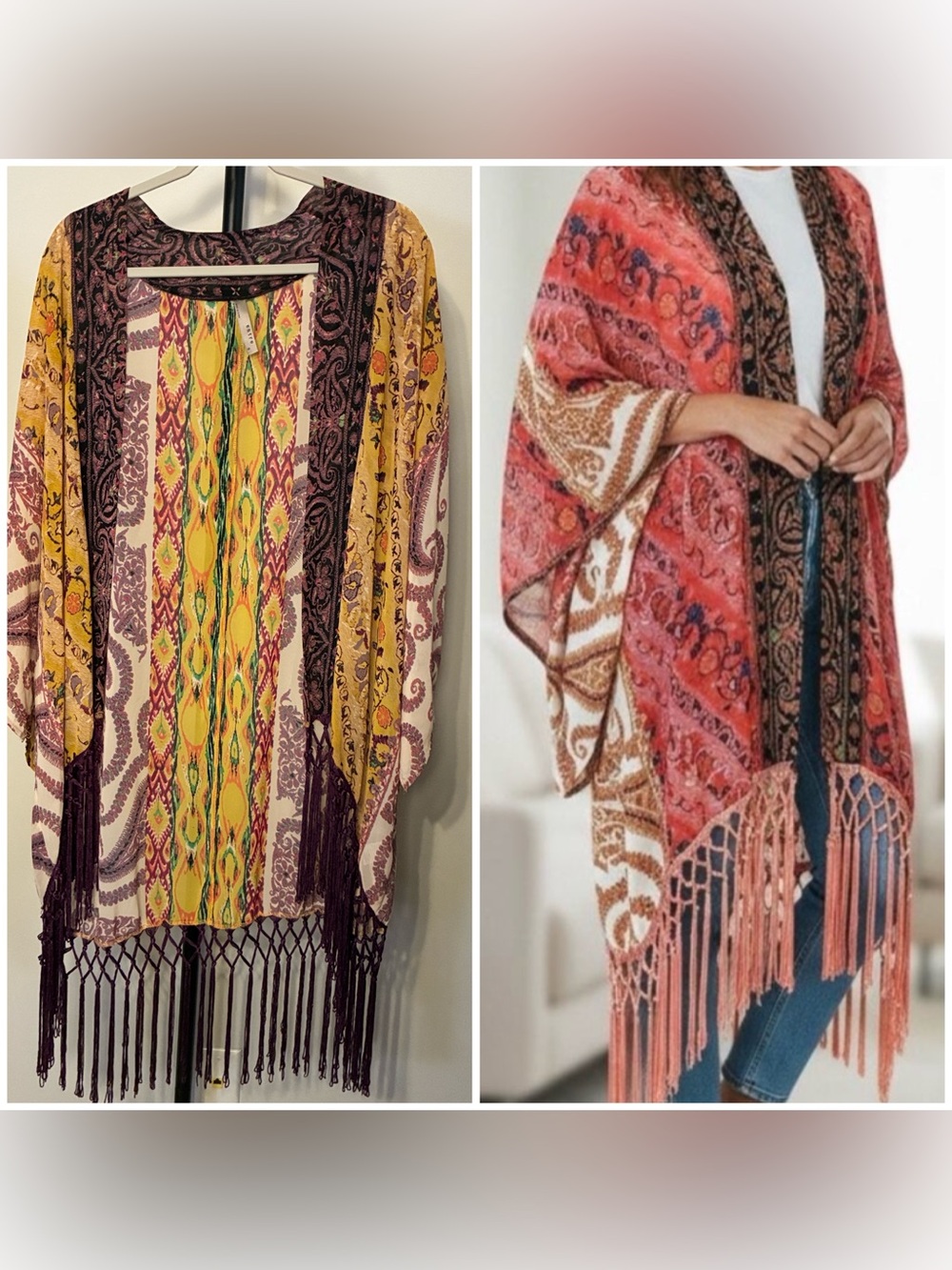 Entro Small Bohemian Fringe Kimono in Yellow & Purple